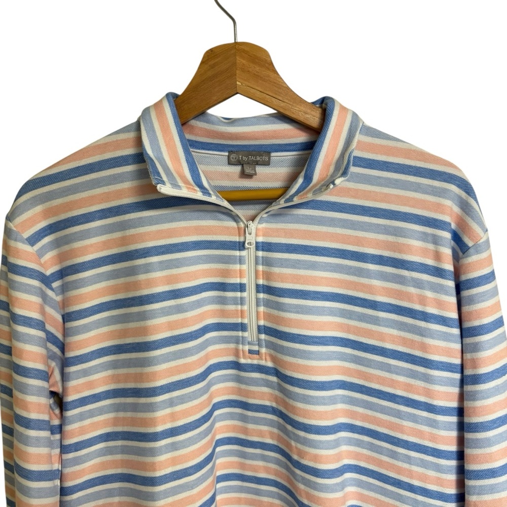 T by Talbots multicolor stripe 1/2 zip up weekend pullover sweater top size LP - Picture 6 of 12